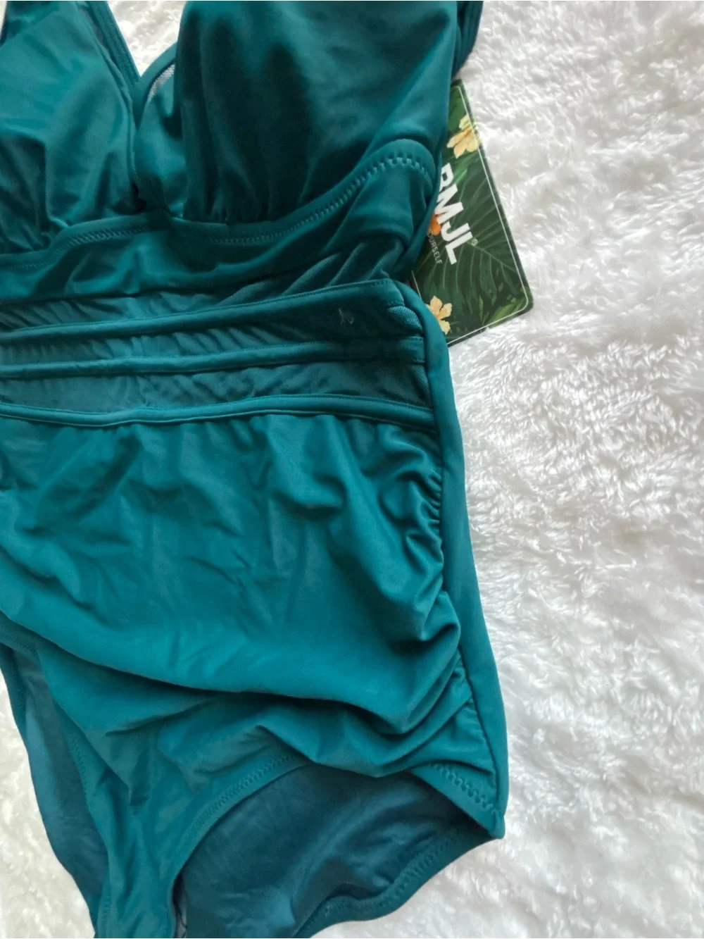 Blooming Jelly Size M Women’s Teal Mesh Detail Tummy Control One-Piece Swimsuit